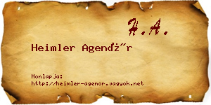 Heimler Agenór névjegykártya